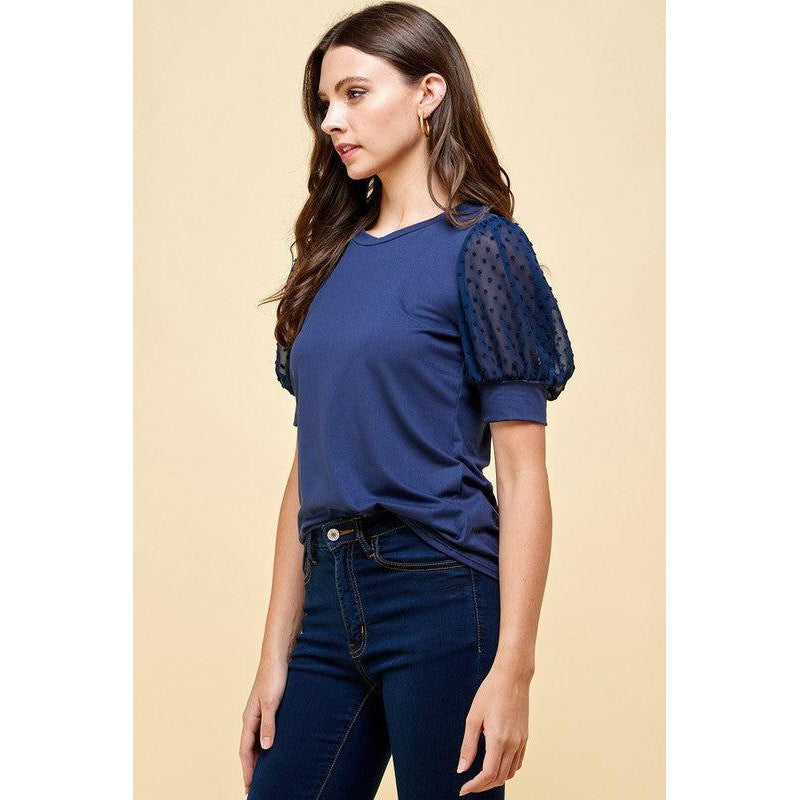 Navy Swiss Dot Blouse
