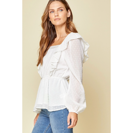 Swiss Dot Ruffle Top