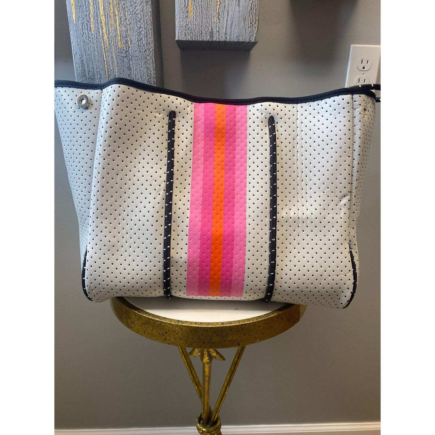 Pink Stripe Neoprene Tote Bag
