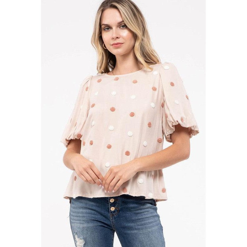 Balloon Sleeve Swiss Dot Top