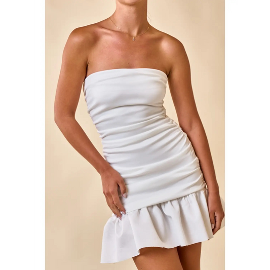 Strapless White Ruffle Dress