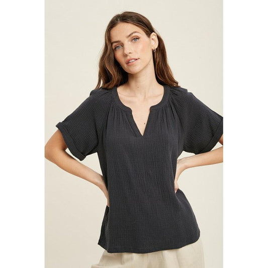Cotton Gauze Top In Navy