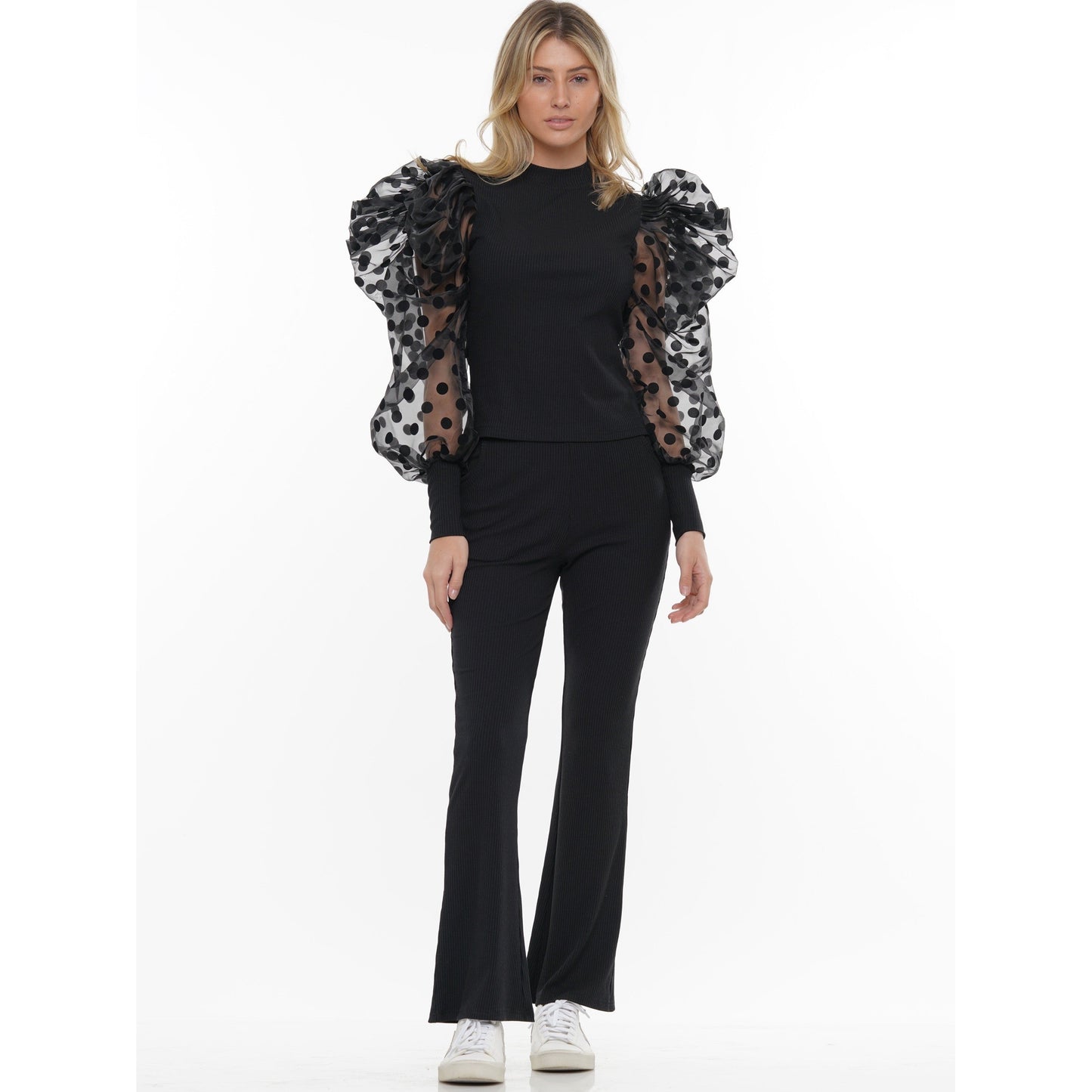 Polka Dot Organza Puffy Sleeve Top