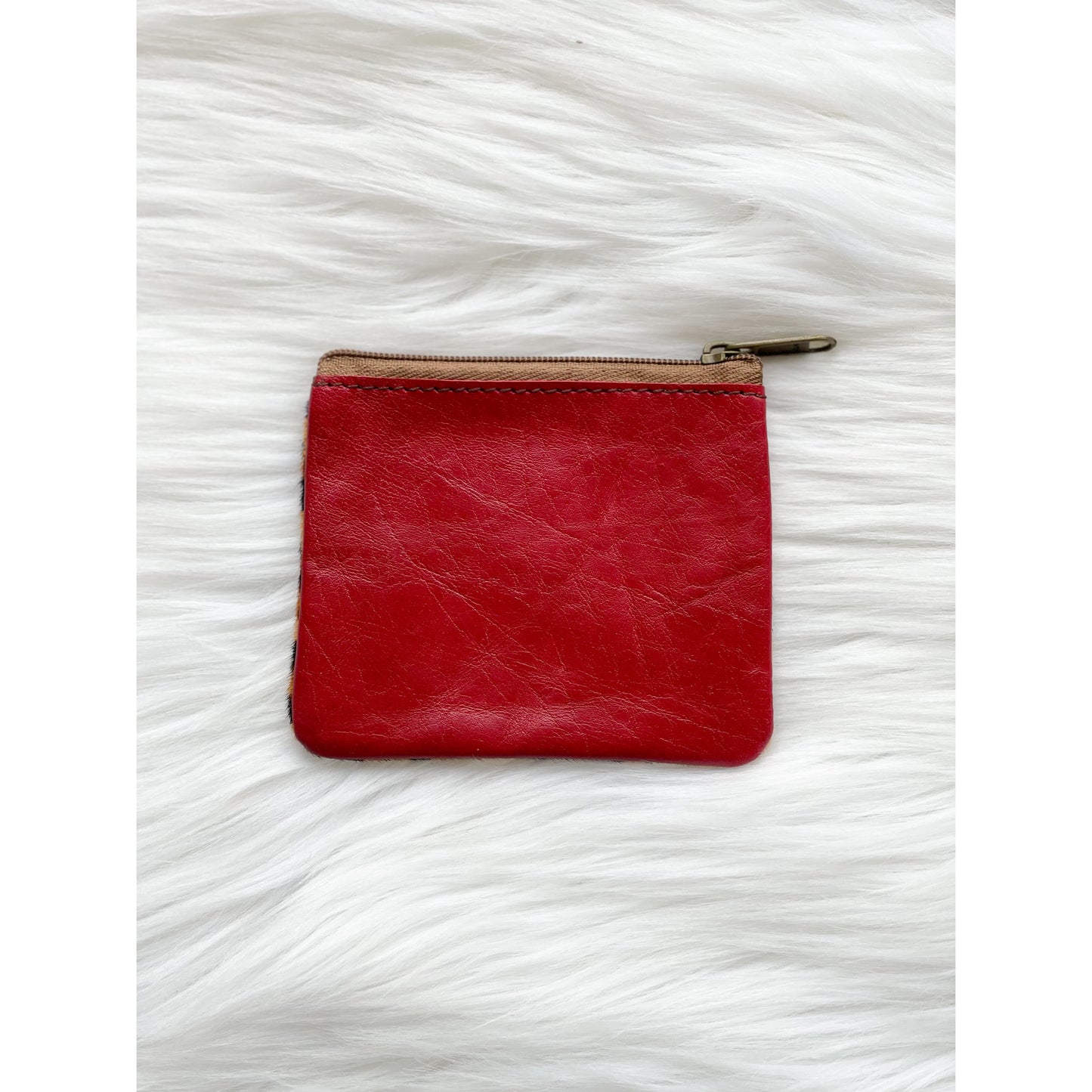 Small Leather Coin Purse Leopard Dark Red