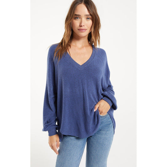 Plira Marled V-Neck Pullover In Dark Indigo