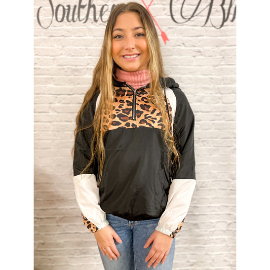 Leopard Half Zip Pullover In Black