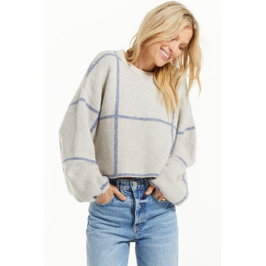 Solange Plaid Sweater In Pebble