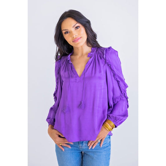 Purple Viscose Ruffle Top