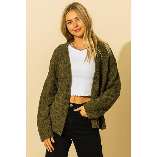 Fluffy Olive Cardigan