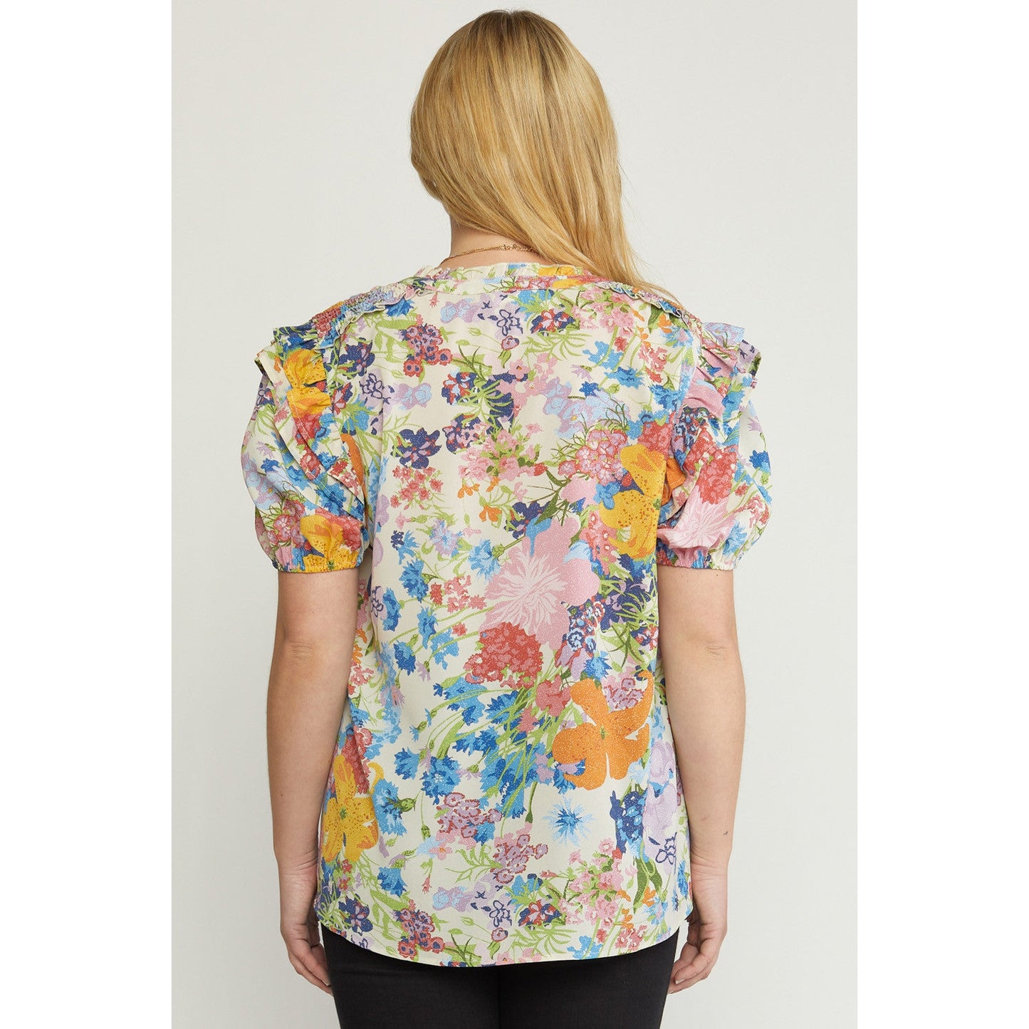 Floral Tie Neck Top in Cream