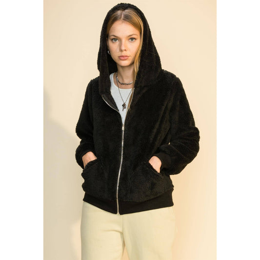 Teddy Black Zip Up Jacket