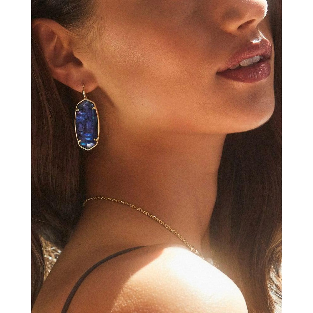 Faceted Elle Gold Drop Earrings In Navy Abalone