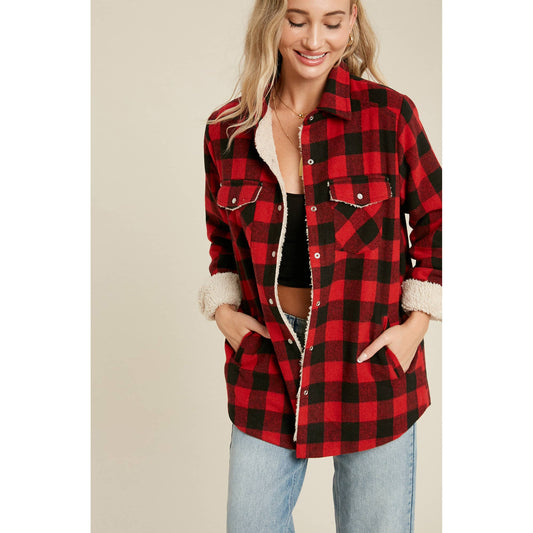 Red Buffalo Plaid Sherpa Lined Jacket