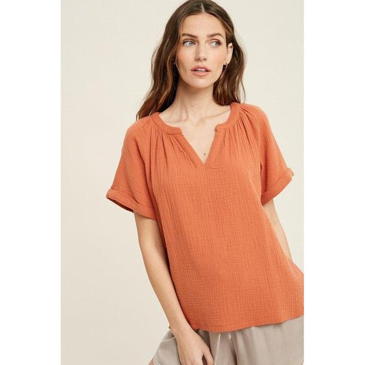 Cotton Gauze Top In Brick