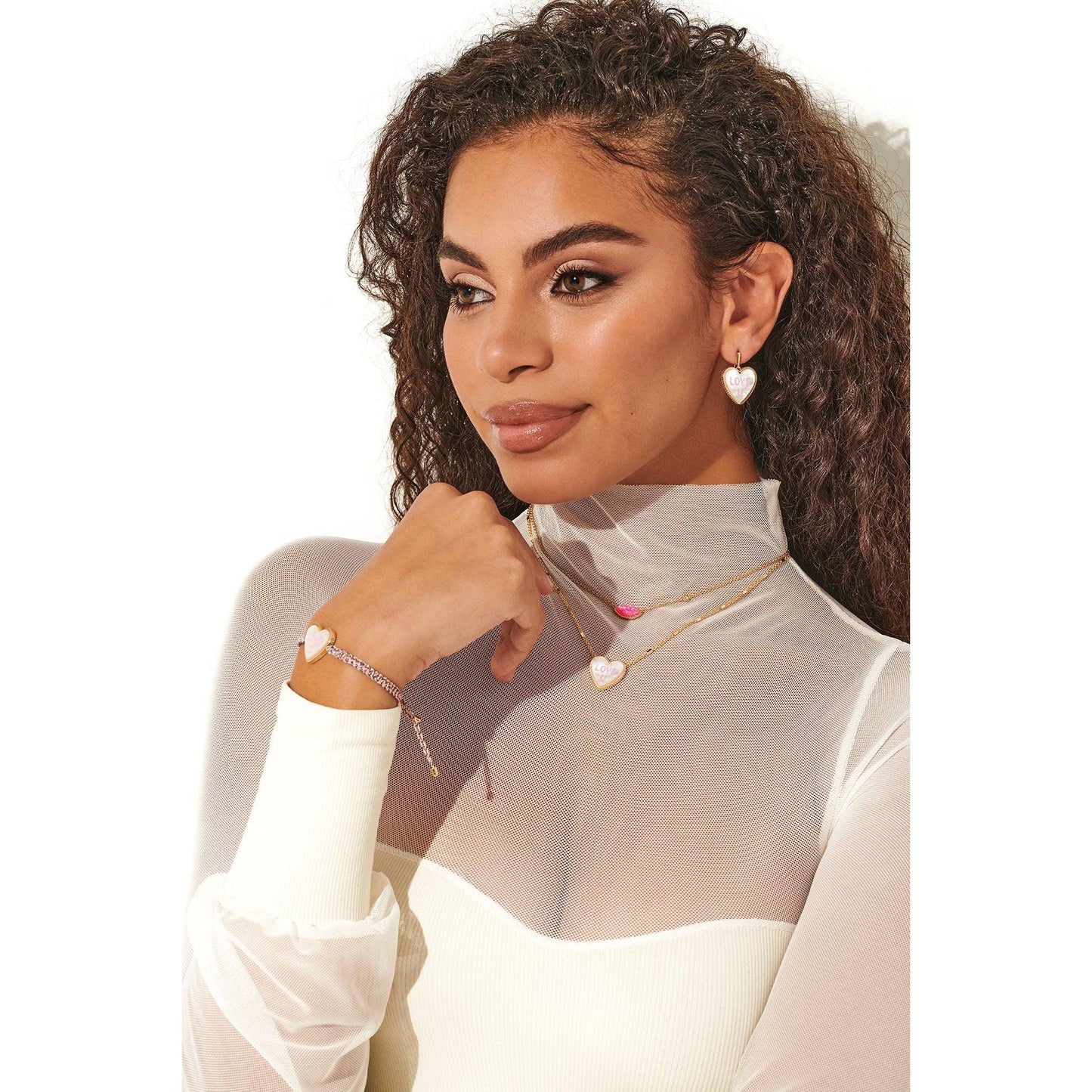 Lips Pendant Necklace in Gold Pink Opal