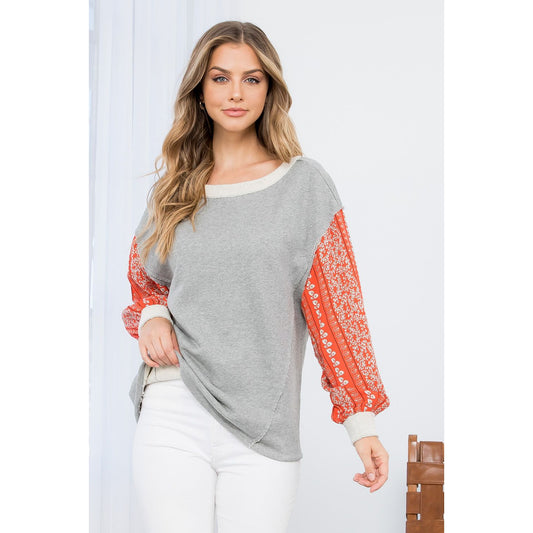 Orange Print Sleeve Top