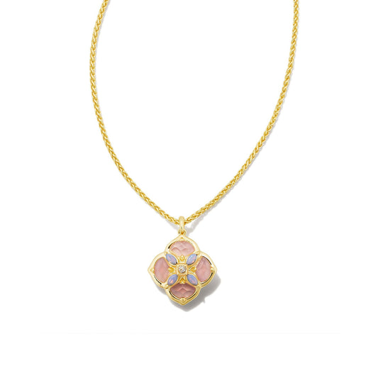 Dira Stone Pendant Necklace in Gold Pink