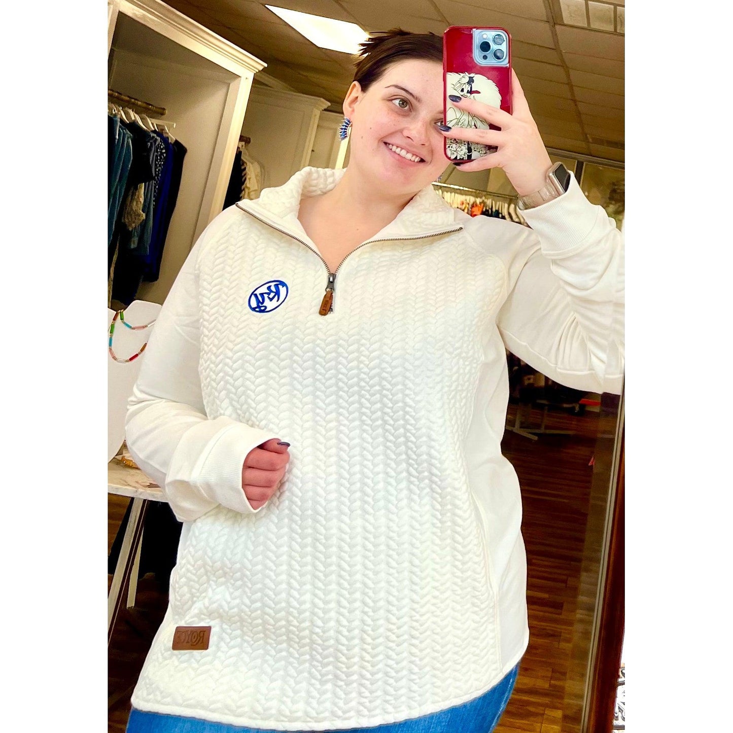 Ribbed KY Half Zip in White