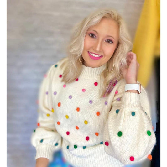 Rainbow Pompom Sweater