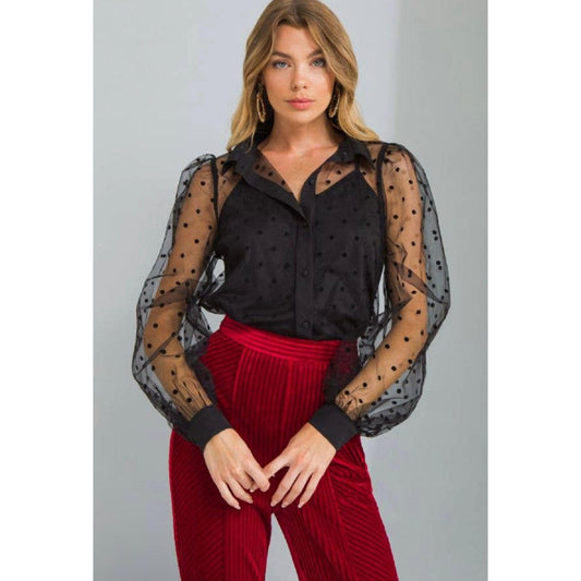 Dotted Organza Top in Black