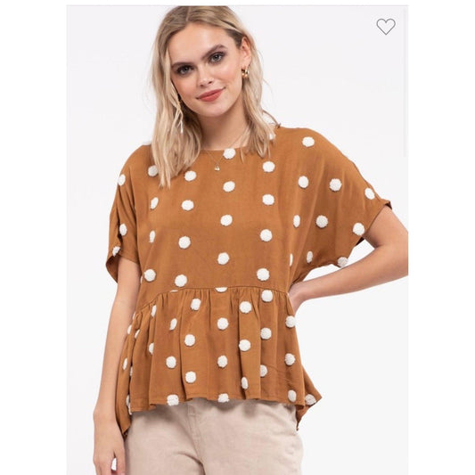 Textured Dot Peplum Top