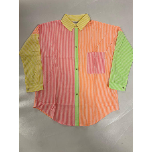 Neon Stripped Button Up