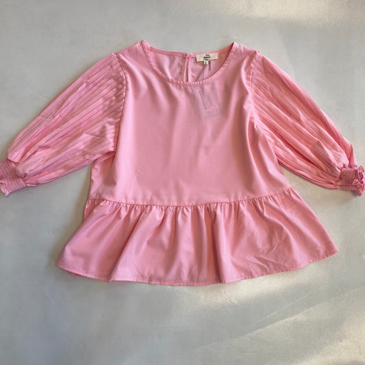 Pink Pleated Sleeve Top