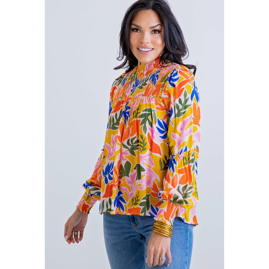 Floral Tropic Smock Neck Top