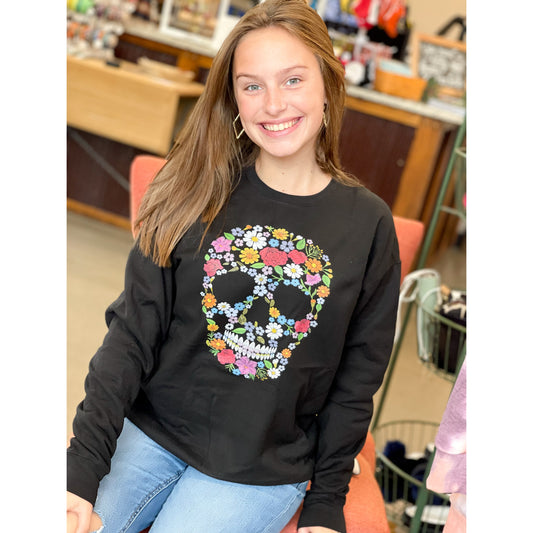 Floral Sugar Skull Pullover