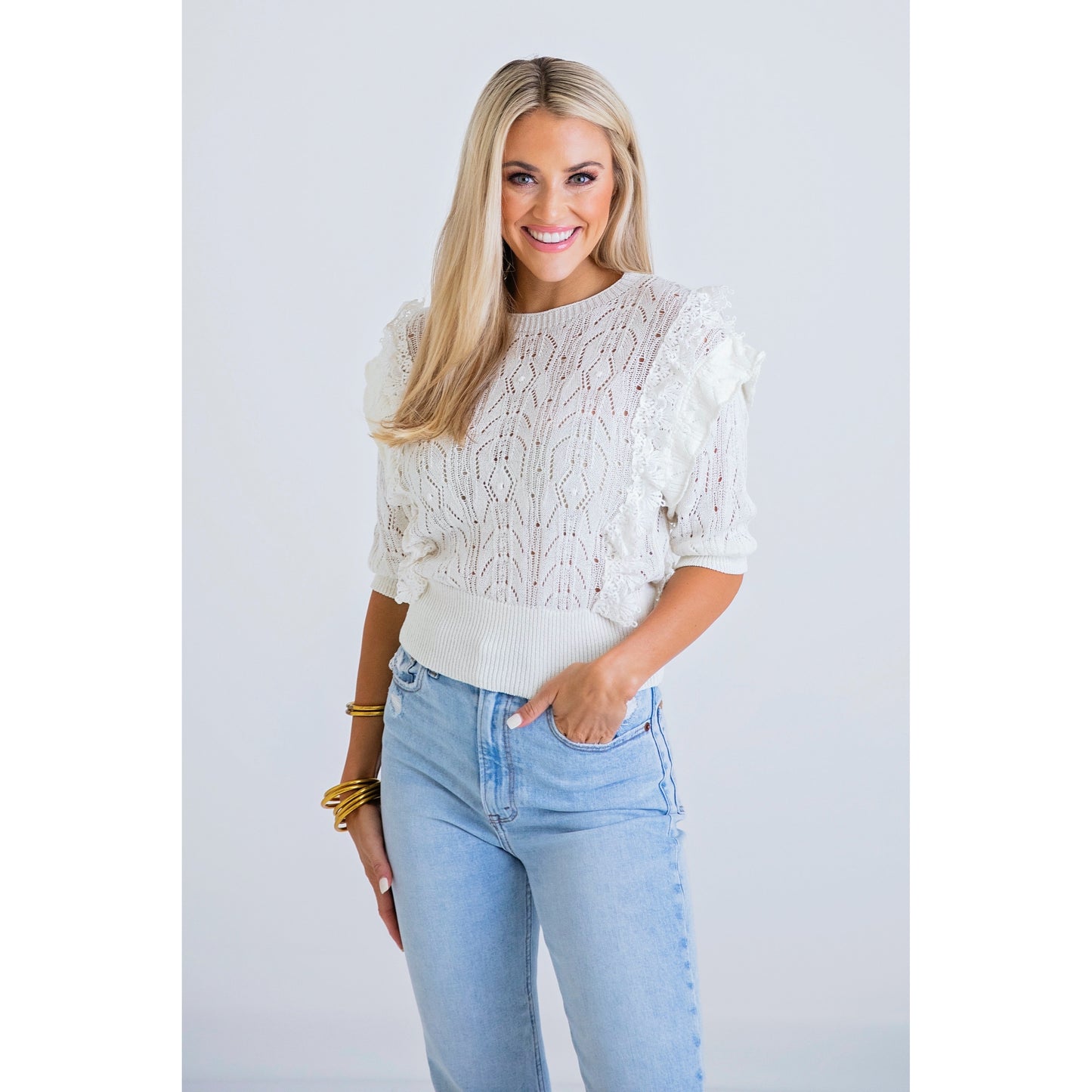 Solid Scoop Novelty Sweater in ivory