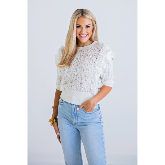 Solid Scoop Novelty Sweater in ivory