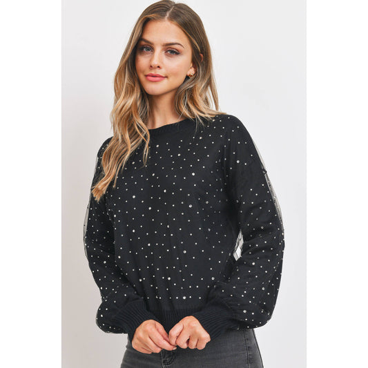 Rhinestone Black Overlay Sweater