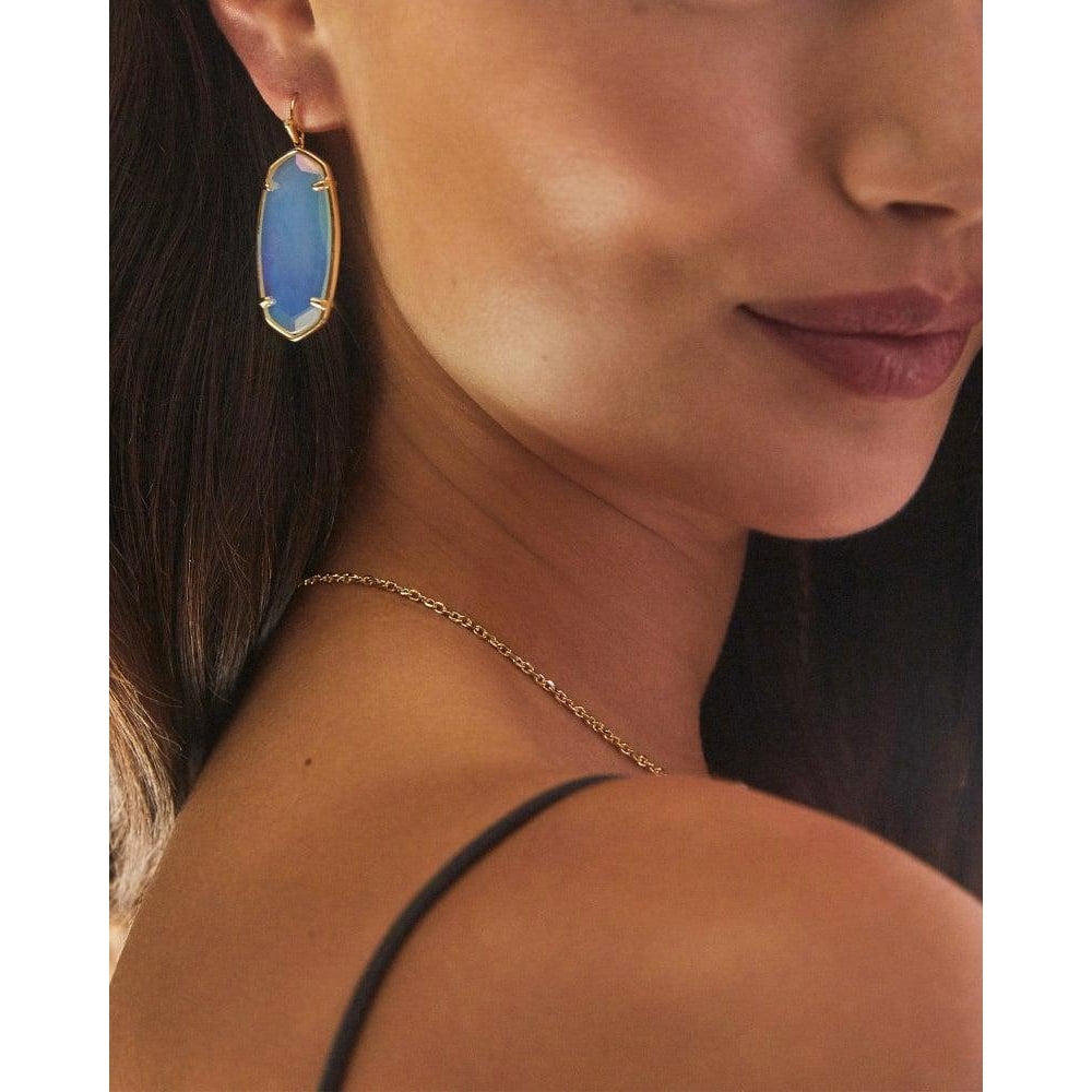 Faceted Elle Gold Drop Earrings In Iridescent Opalite
