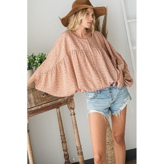 Paisley Print Pleated Dolman Sleeve Top