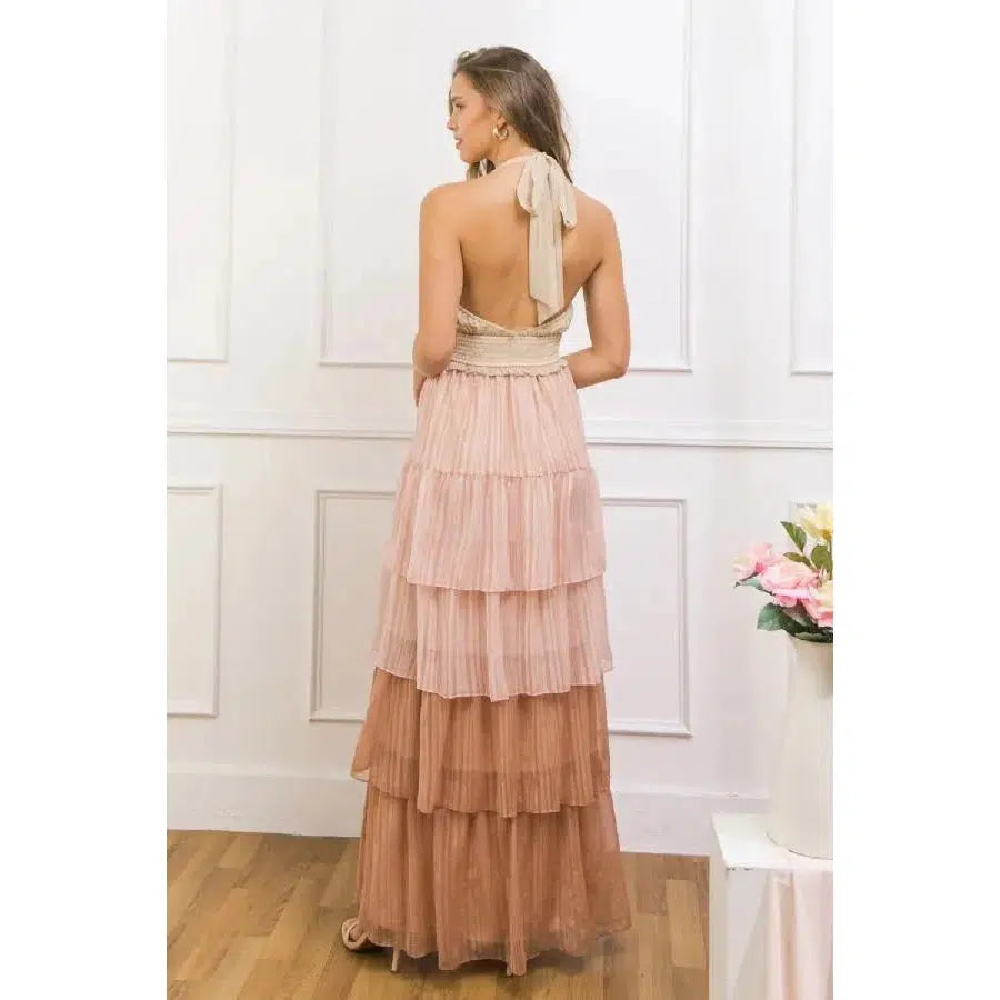 Neutral Color Block Maxi Dress