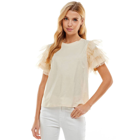 Ruffle Beige Chiffon Sleeve Top