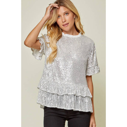 Silver Sequin Babydoll Top