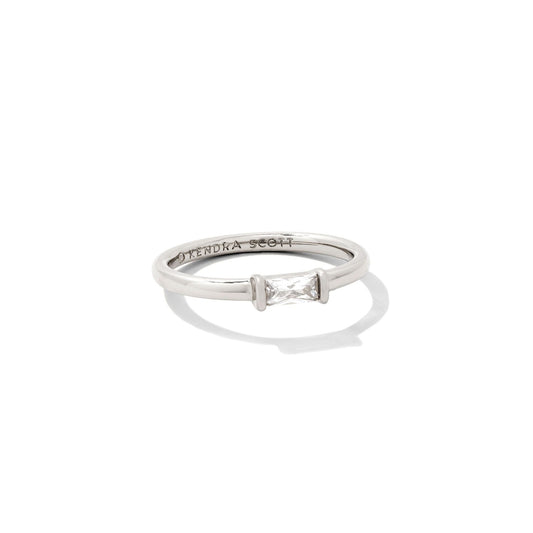 Juliette Band Ring in Rhodium and White Crystal 8