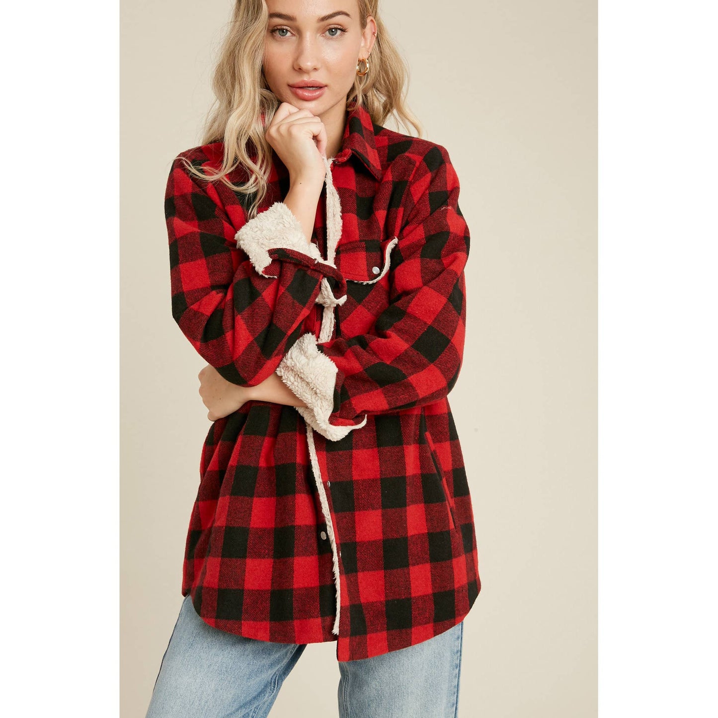 Red Buffalo Plaid Sherpa Lined Jacket