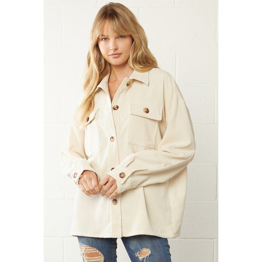 Solid Natural Corduroy Button Front Top