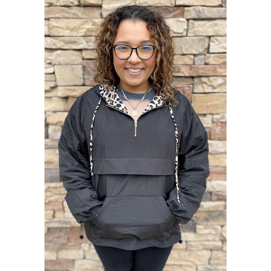 On The Go Black Leopard Windbreaker