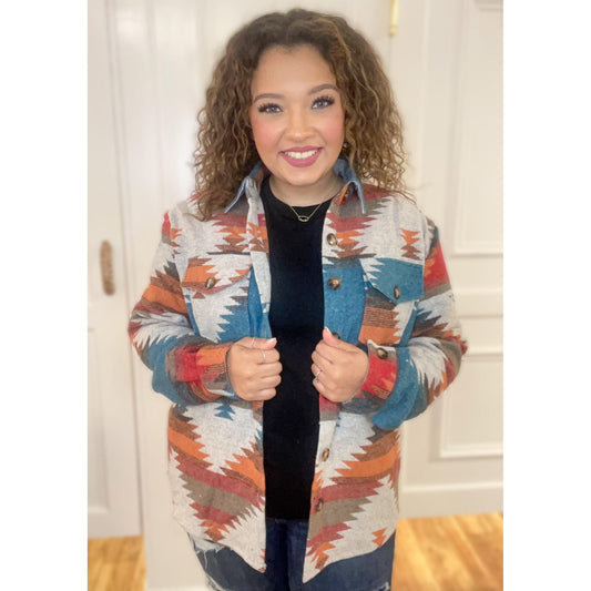 Turquoise Aztec Shacket