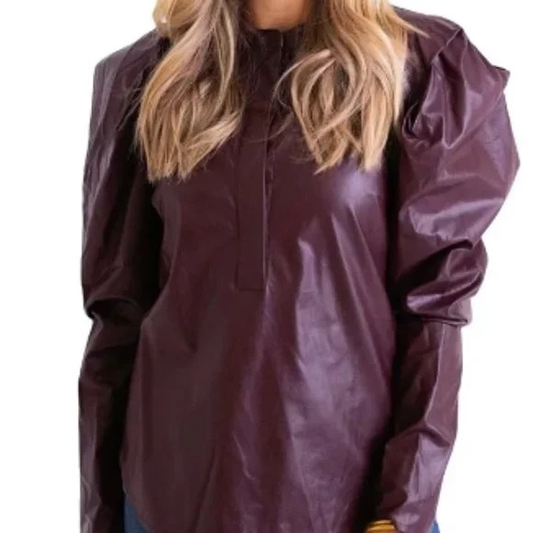 Karlie Pleather Burgundy Puff Sleeve