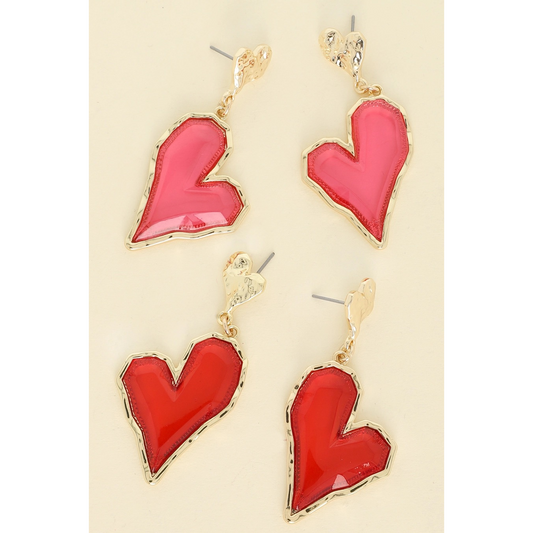 Enamel Heart Earring Pink/Red