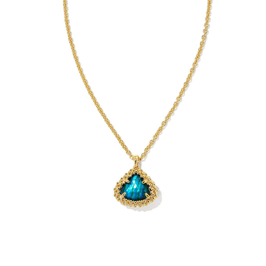 Framed Kendall Short Pendant Necklace in Gold Teal
