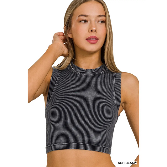 Zenan Ribbed Crop Black
