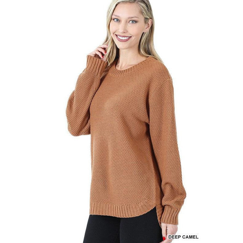 Deep Camel Hi-Low Long Sleeve Top