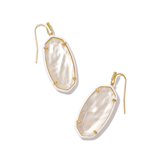 Elle Enamel Frame Drop Earrings Ivory Mix