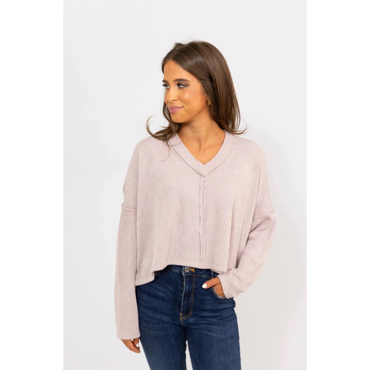 Karlie VNeck Ribbed LS Tee