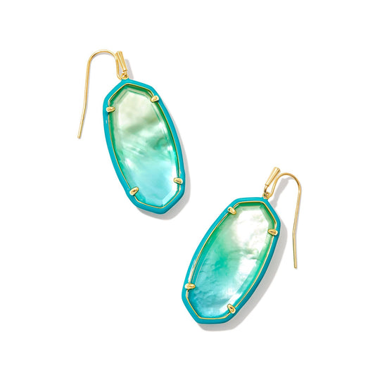 Elle Enamel Frame Drop Earrings Sea Green